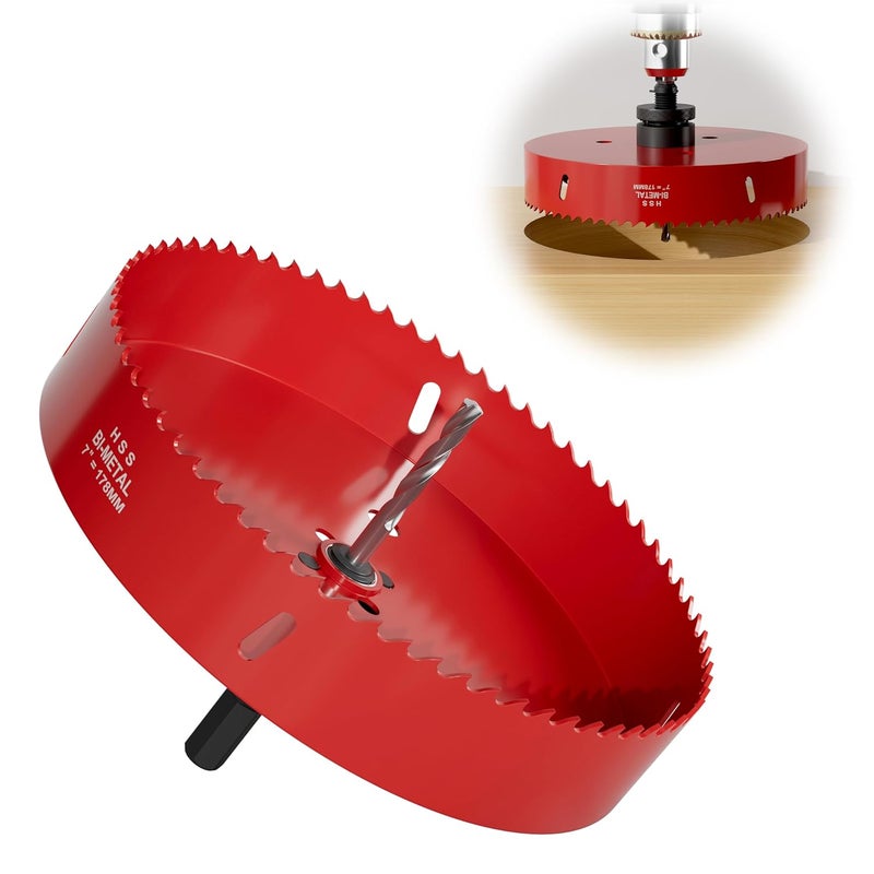FIVELAKE 7" (178mm) Bi-Metal M42 High Speed Steel Hole Saw with Pilot Drill Bit, Smooth Cutting Edge for PVC, Drywall, Wood, Plastic, Gypsum Board, Rubber, Thin Metal - Image 1
